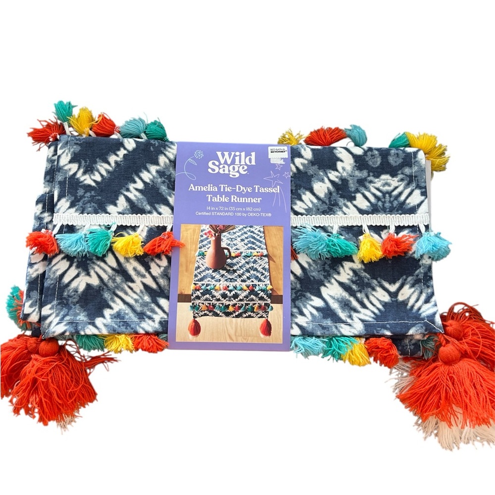 Wild Sage Tie-Dye Tassel Table Runner - Multicolor